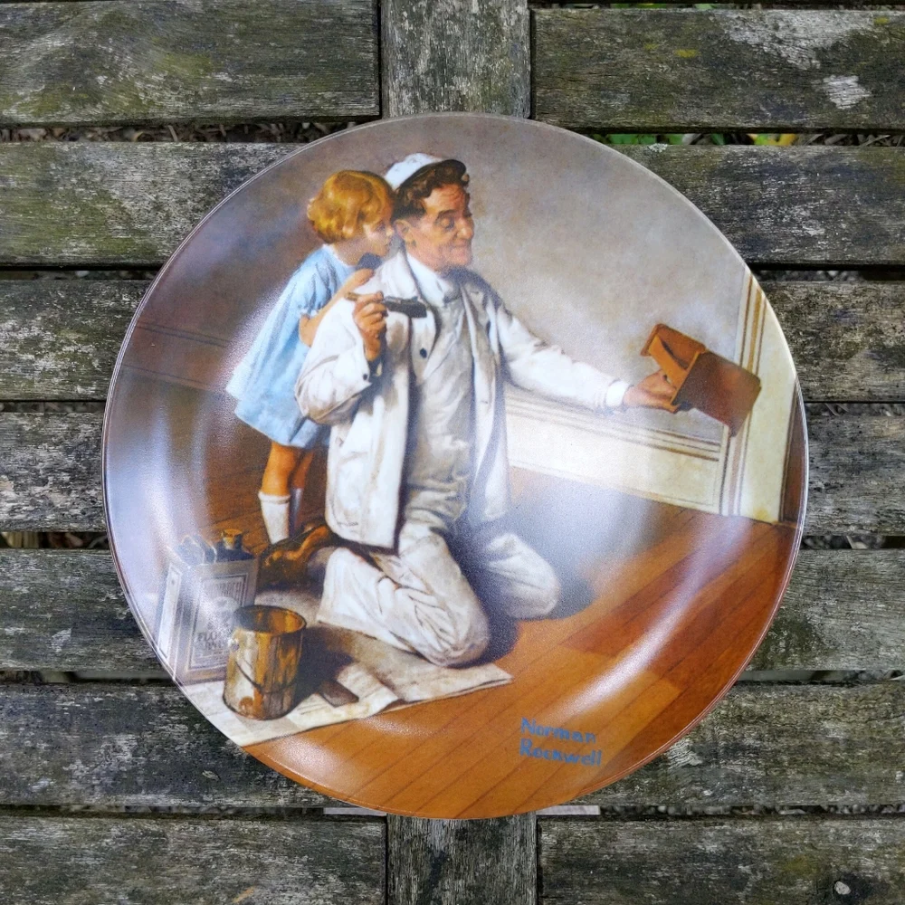Vintage 1980s Two Knowles Norman Rockwell Plates Painter & Shadow Artist